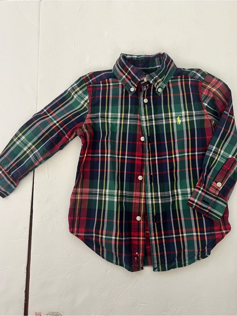 24m Ralph Lauren Boys' Red, Green & Navy Plaid Button-Down Shirt NWOT never worn